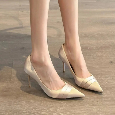 'Marvelle' Satin Pointed Toe Stiletto Heels - Celes Fashion